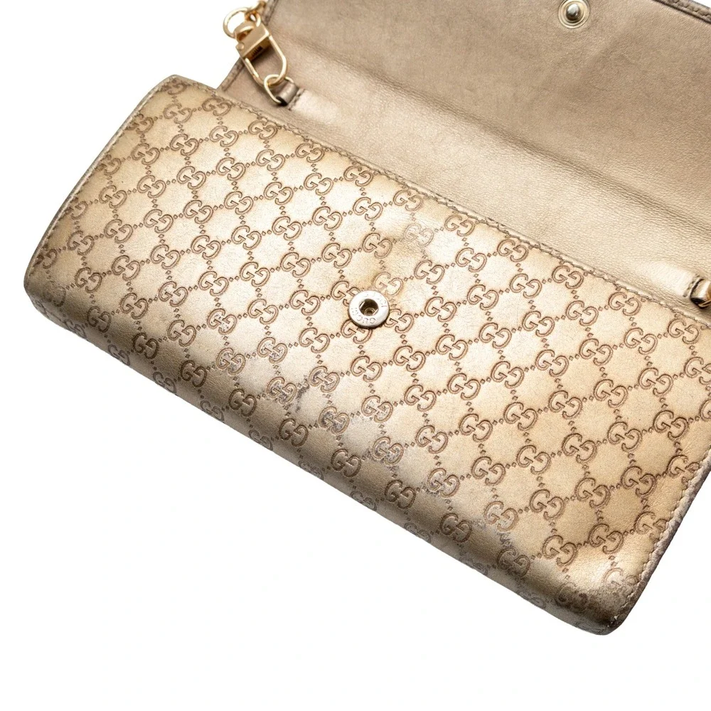 Gucci GG Monogram Metallic Gold Leather Wallet on Chain 269541 493075